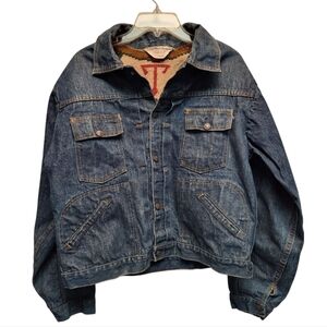 Vintage Mens Screen Door Threads Woven Shoulder Blue Denim Jacket - Size 44